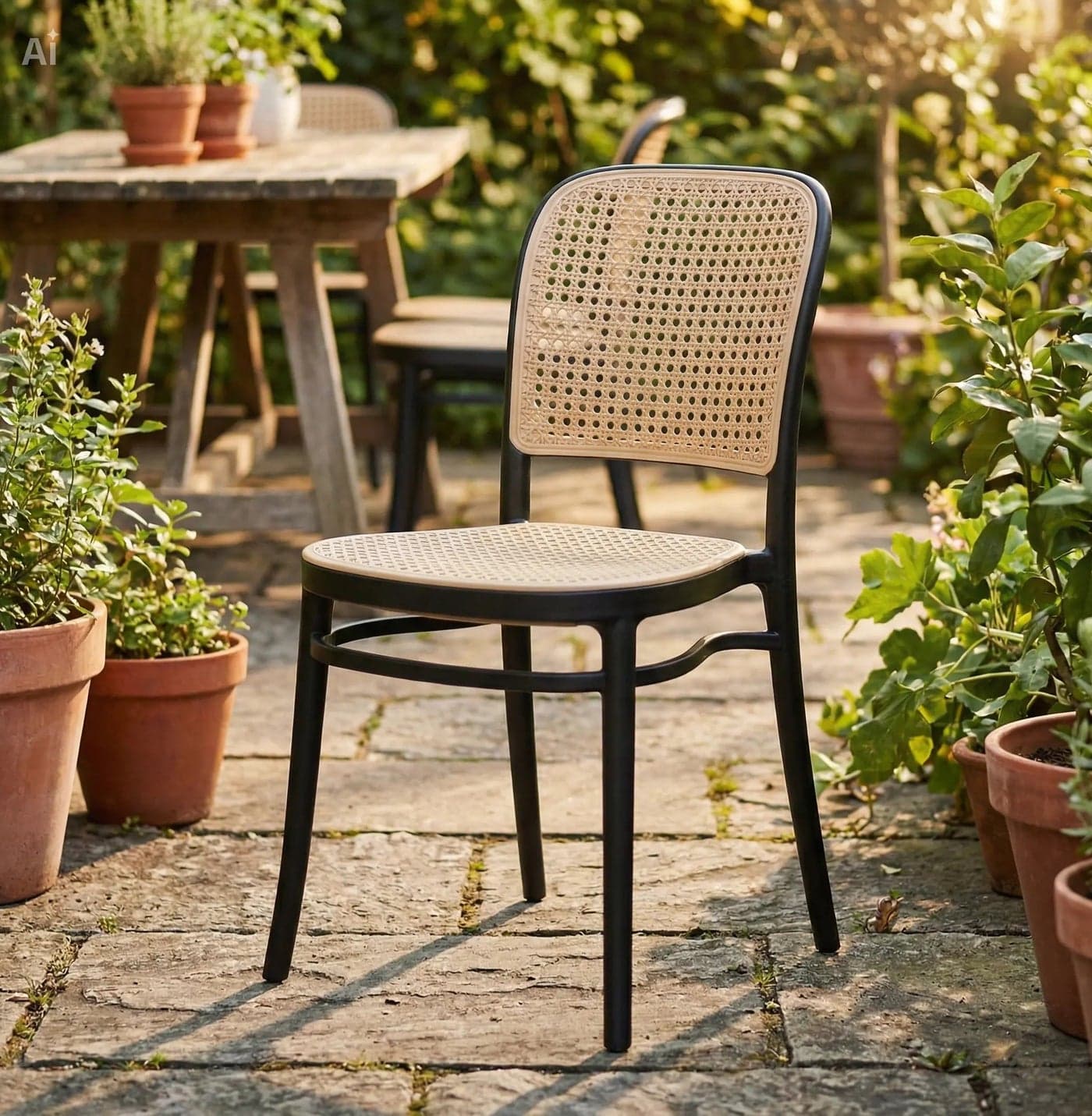 MAF Plastic Chair Dining Chair, Plastic Frame with imitate Cane Seat and Backrest, Indoor Outdoor chair MAF-C-21 Black