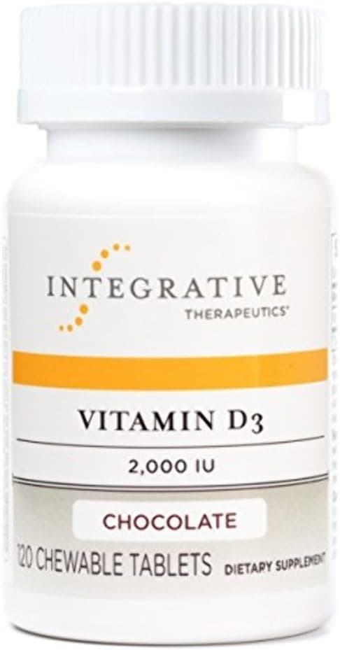 Integrative Therapeutics Vitamin D3 50 mcg 2000 IU Immune System and Bone Health Support Supplement Gluten Free Dairy Free Chocolate Flavored 120 Chewable Tablets