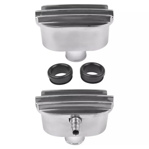 Tiny Force Set of 2 Aluminum Valve Cover Breather PCV Combo Kit Finned Oval Polished Valve Cover Breather Pcv Compatible with Chevy Ford with 114 Valve Cover Holes