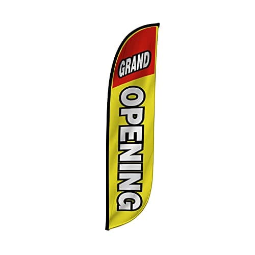 LookOurWay Feather Flag Banner - 12 Feet Tall Advertising Sign Swooper Flag Only, No Poles - Grand Opening Flags - Grand Opening Yellow & Red (10M1200027)