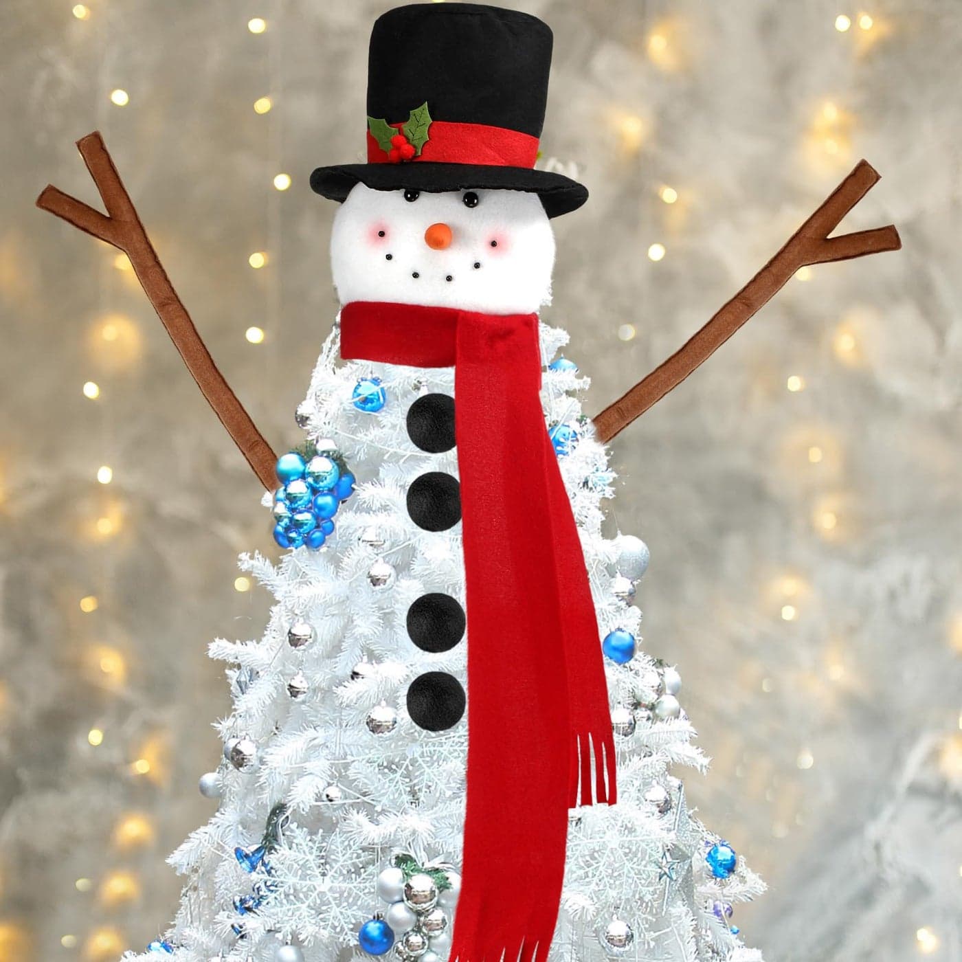 Syhood Snowman Christmas Tree Topper Large Holiday Funny Plush Stuffed Hanging Ornaments with Arms Legs Belt Scarf for Christmas Tree Decorations Wine Bottle Curtain Xmas Home Decor