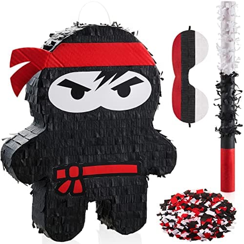 Karate Ninja Piata Ninja Birthday Party Supplies with Piata Stick Confetti and Blindfold Warrior Birthday Party Decor for Adults Game Black165 x 13 x 3 InchStylish Style