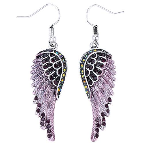 Szxc Women's Crystal Guardian Angel Wings Hypoallergenic Dangle Earrings Biker Jewelry - 2 1/4 inch
