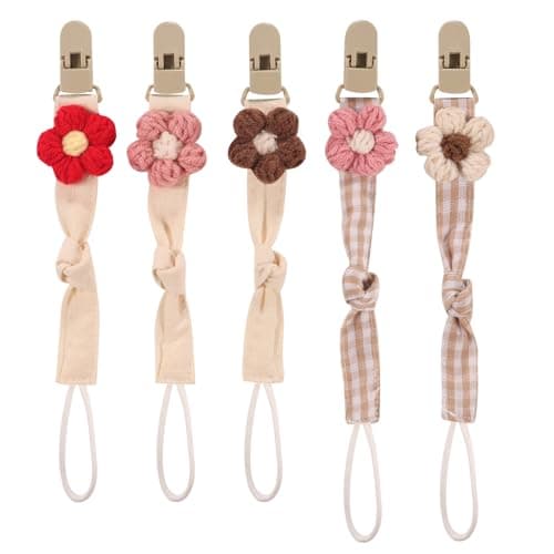 5 Pack Pacifier Clips for Baby Girls Multicolor Fabric Straps5pcs Straps Approx 11 in 29 cm Resin Clips with Inner Grip Design Fits Most Pacifiers with Handles14