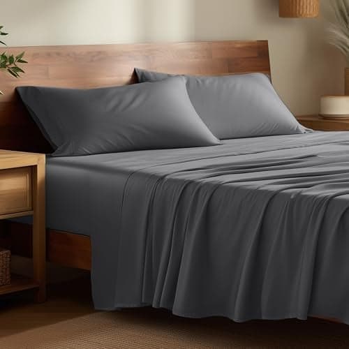 Bare Home 100 Rayon Made from Bamboo Luxury Queen Sheet Set 4 Piece Bedding Set Deep Pockets Cooling Sheets Breathable Easy Fit Soft Bedding Sheets Pillowcases Queen Grey
