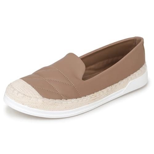 TRASE Women Comfortable Loafers | Stylish Soft Slip-On Casual Flat Bellies Shoes for Women | Lightweight Footwear for Girls (Beige, 8 UK)