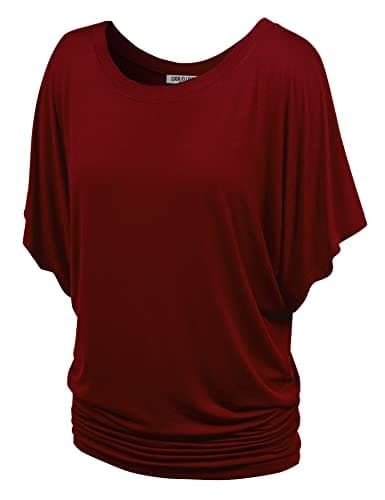 LL WT742 Women's Versatile Casual Short Sleeve Dolman Top – Loose Fit Boat Neck M Wine