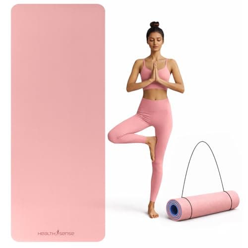 HealthSense Yoga Mat for Women & Men | Exercise Gym Mat for Home Workout with Carry Rope, TPE Material, Anti-Slip Design, 5mm Thick, Dual Color – YM 601 (PINK & BLUE)