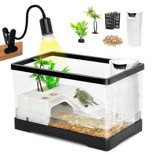 AZV All In One Turtle Tank KitPC Large AquariumRed Eared Slider Aquatic for Baby TortoiseFishes and AmphibiansInclude Basking Platform1Filter1Filter Plates2Plants2UVB Lamp1Bulb1Stone1
