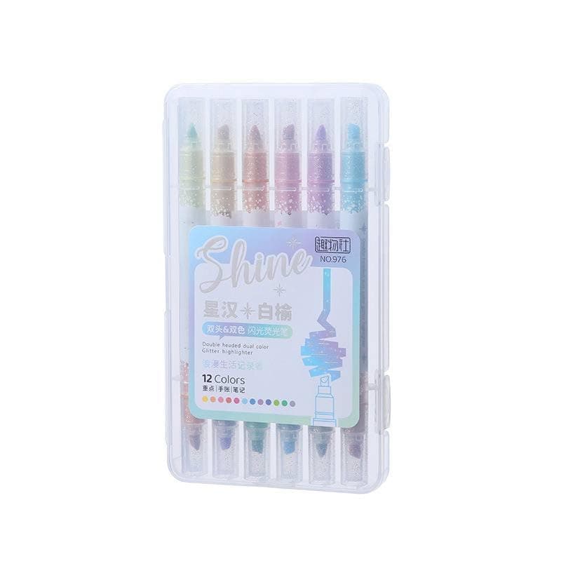 DD RETAILS Colouring Highlighter Marker Pen Set || Paint Markers For Drawing, Sketching, Coloring & Shading || Double Headed Coloring Pens For Kids & Adult (Pack Of 1) (Shine Marker)
