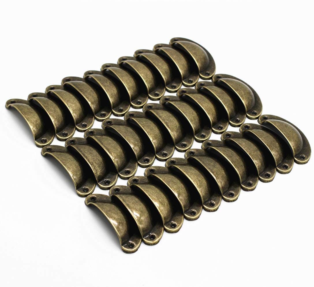WEICHUAN 30PCS Antique Brass Iron Drawer Knobs Pulls Handles Vintage Kitchen Cabinets Furniture Wardrobe Medicine Pull HandleLength 81mm Width 32mm
