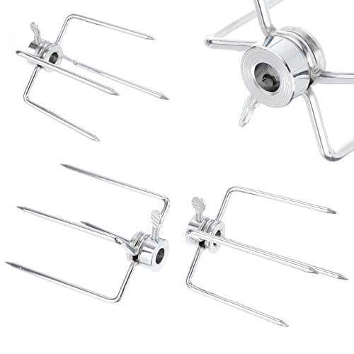 4 Pack Stainless Steel 304 Grill Rotisserie Meat Forks Set Fits 516 Square and 38 Round Hexagon Spit Rods for rotisserie kit for Gas Charcoal Grill