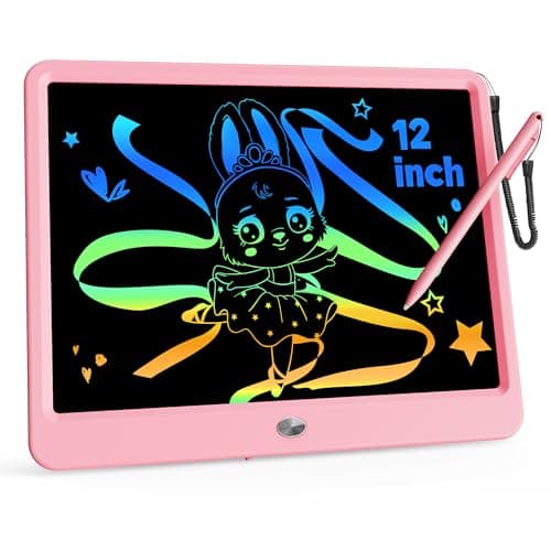 KOKODI 12 Inch LCD Writing Tablet with AntiLost Stylus Erasable Doodle Board Colorful Toddler Drawing Pad Car Travel School Games Toys for 3 4 5 6 7 8 Kids Birthday Gift for Girls Boys Adults Pink
