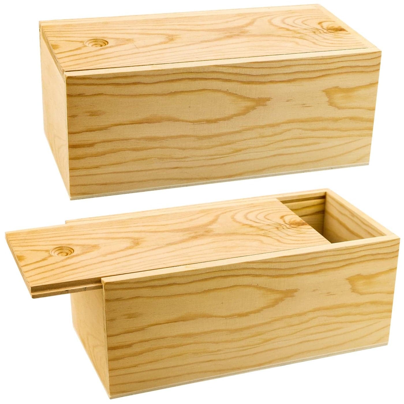 BILLIOTEAM 2 Pack Unfinished Wood Storage Box with Slide LidBlank Natural Wood Case Container for ChristmasWeddingPartyGift Jewelry BoxDIY CraftHobbiesHome Storage787 x 394 x 315