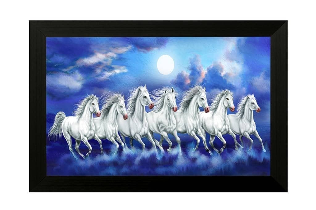 SAF paintings 7 Running Horse Vastu UV Textured Home Decorative Gift Item Painting Framed Painting 20 Inch X 14 Inch SANFH6783
