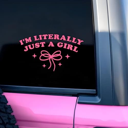 Im Literally Just a Girl Car Decal Pink Bow Cute Positive Gifts Car Mirror Accessories Affirmations Funny Vinyl Decal Waterproof 6 Inches Bumper Decal Gifts for Mom Dad Friend Coworker