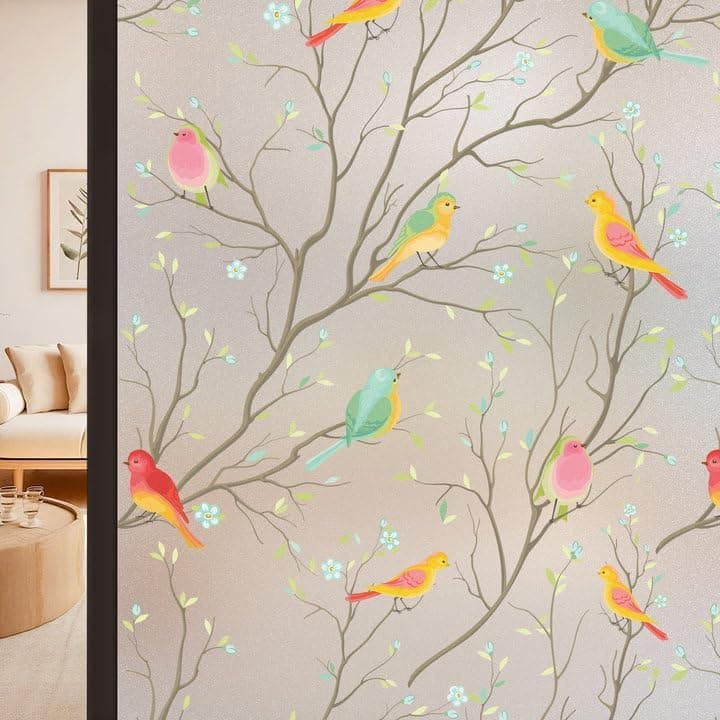 HomeVera Decorative Glass Film Window Film for Glass Film for Windows Privacy for Sunlight bathrooms, Office Cabins, Living Rooms, Balconies Self Adhesive Window Film - Bird24 X 24 Inchs