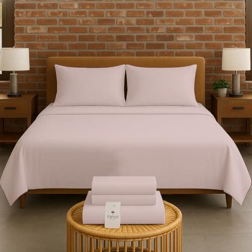 Trance Home Linen 300 TC Bamboo Flat Queen Size Bedsheet | Soft, Breathable & Eco-Friendly Bedsheet with 2 Pillow Cover - (86 x 104 inch, Cameo Rose)