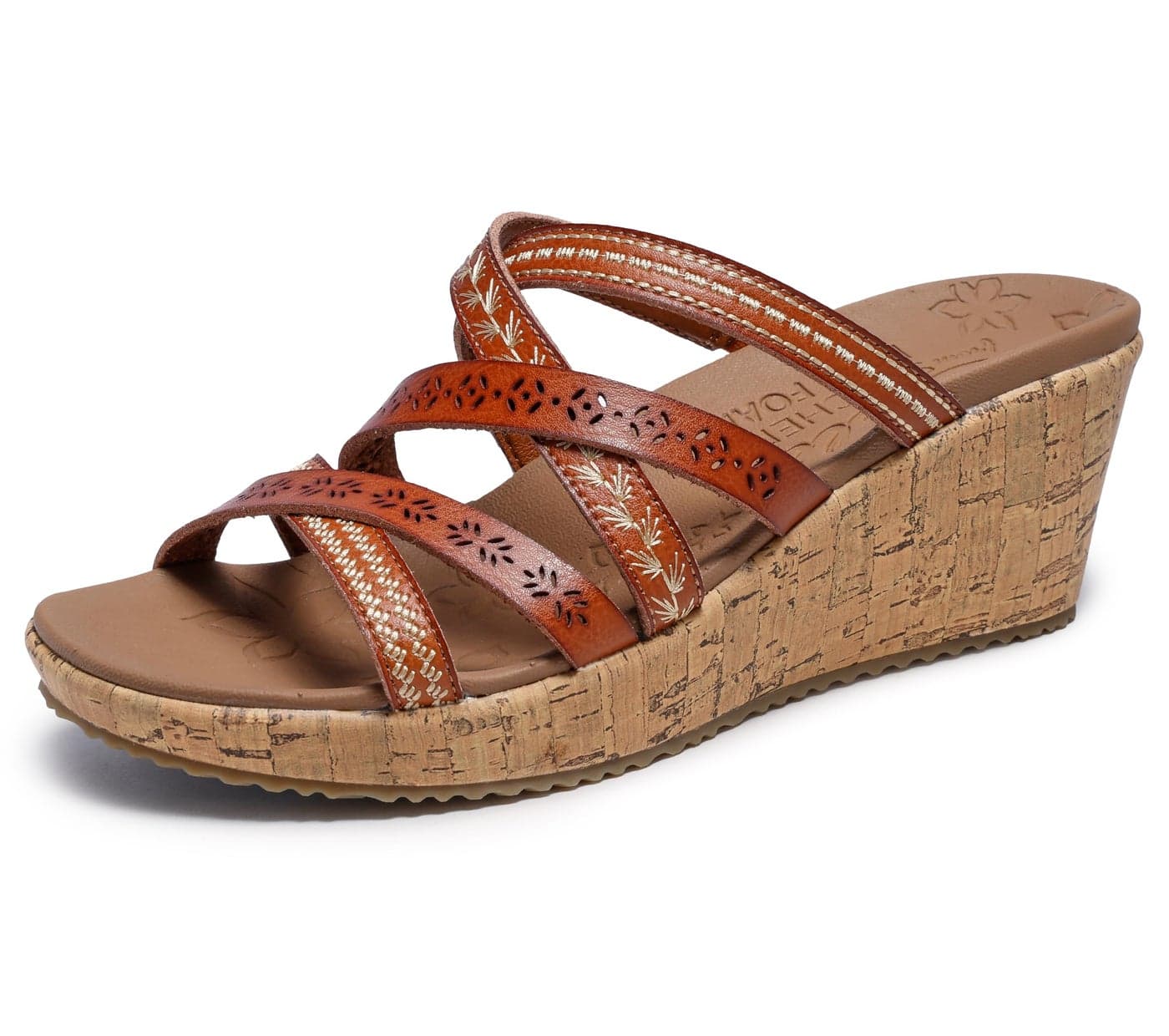 Skechers womens Slide Wedge Sandal, Luggage, 7.5 US