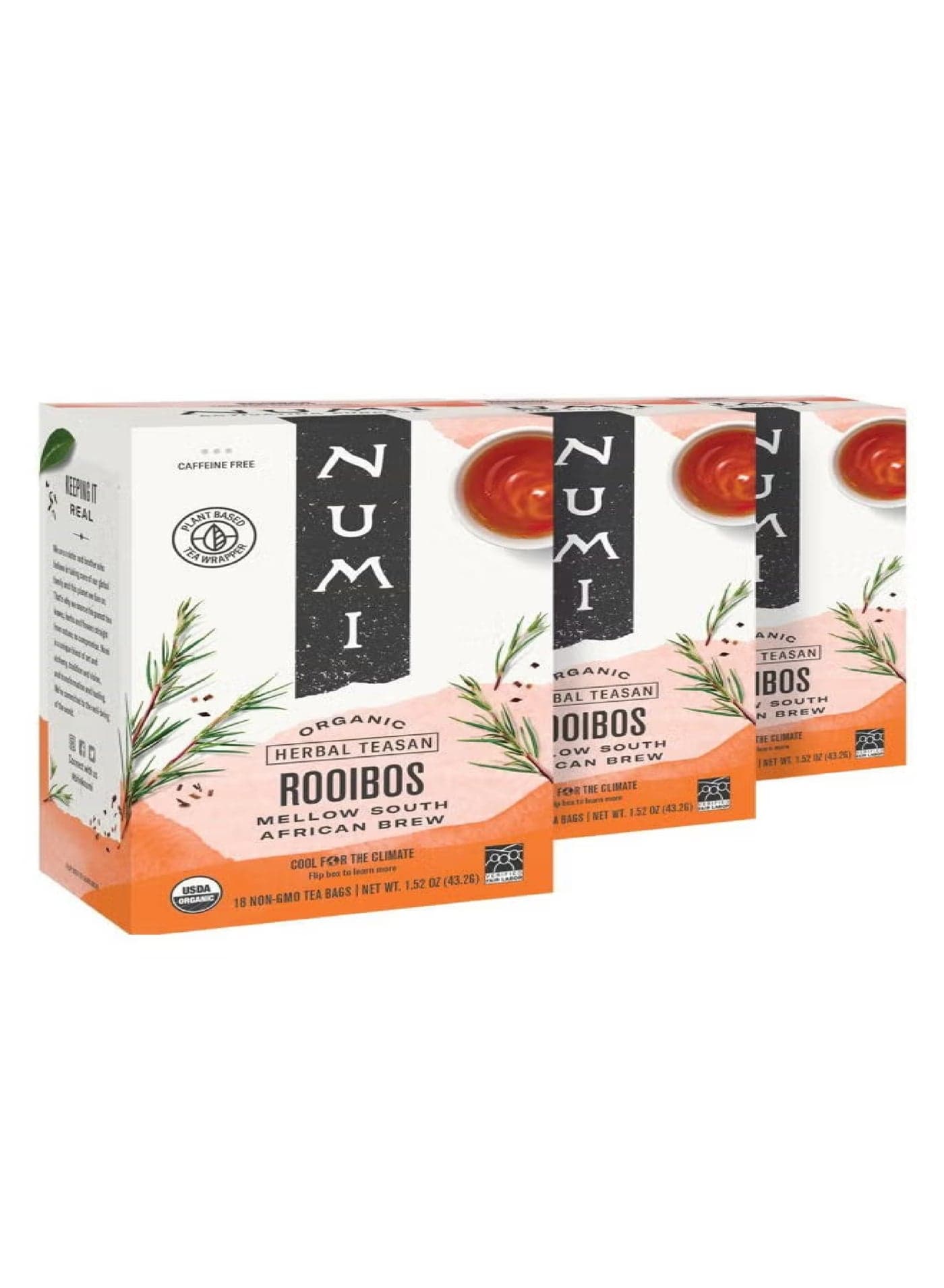 (pack of 3) Organic Herbal Teasan, Rooibos, Caffeine Free, 18 Non-GMO Tea Bags, 1.52 oz (43.2 g)
