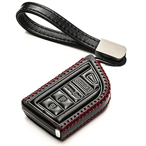 Vitodeco Genuine Leather Smart Key Fob Case with Leather Key Strap Compatible for Acura MDX RDX ADX TLX INTEGRA 4Button BlackRed