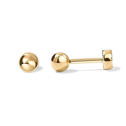 PAVOI 14K Yellow Gold Plated Solid 925 Sterling Silver Post Ball Stud Flat Back Earrings for Women - Cartilage Helix Piercing Jewelry - Big Gold Stud Earrings