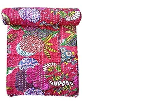 Kirti Textile and Handicraft Cotton Handmade Jaipuri Kantha Quilt Twin Size 60X90 Multicolour