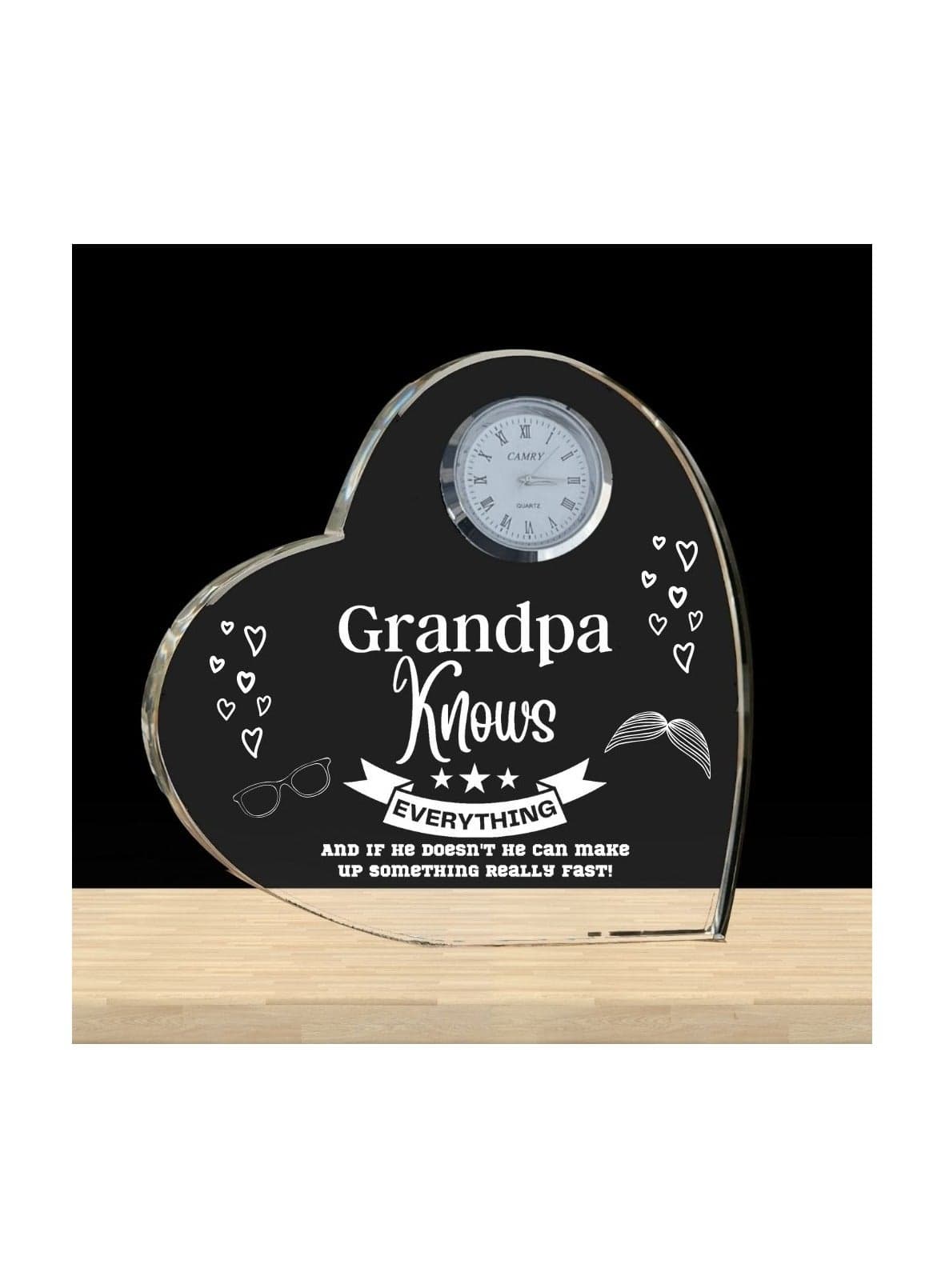 Grandpa Gift–Heart-Shaped Crystal Glass Clock Keepsake|Elegant Display For Home&Office|Thoughtful Gift For Grandfathers On Birthdays,Anniversaries