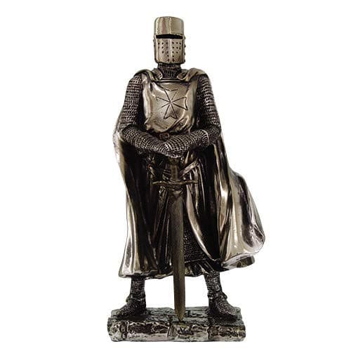 Crusader Knight Statue Silver Finishing Cold Cast Resin Statue 7" (8712)
