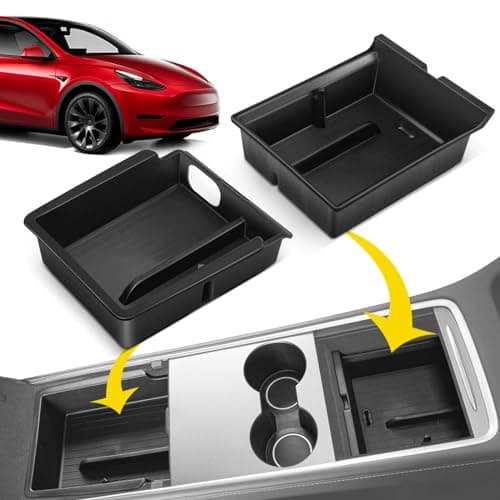 YHTAUTO 2 Pcs Center Console Organizer Tray Fit for Tesla Model 3 2021 2022 2023 Model Y 2021 2022 2023 2024 Center Lower Bottom Storage Box with Sunglass Holder Nonslip Black