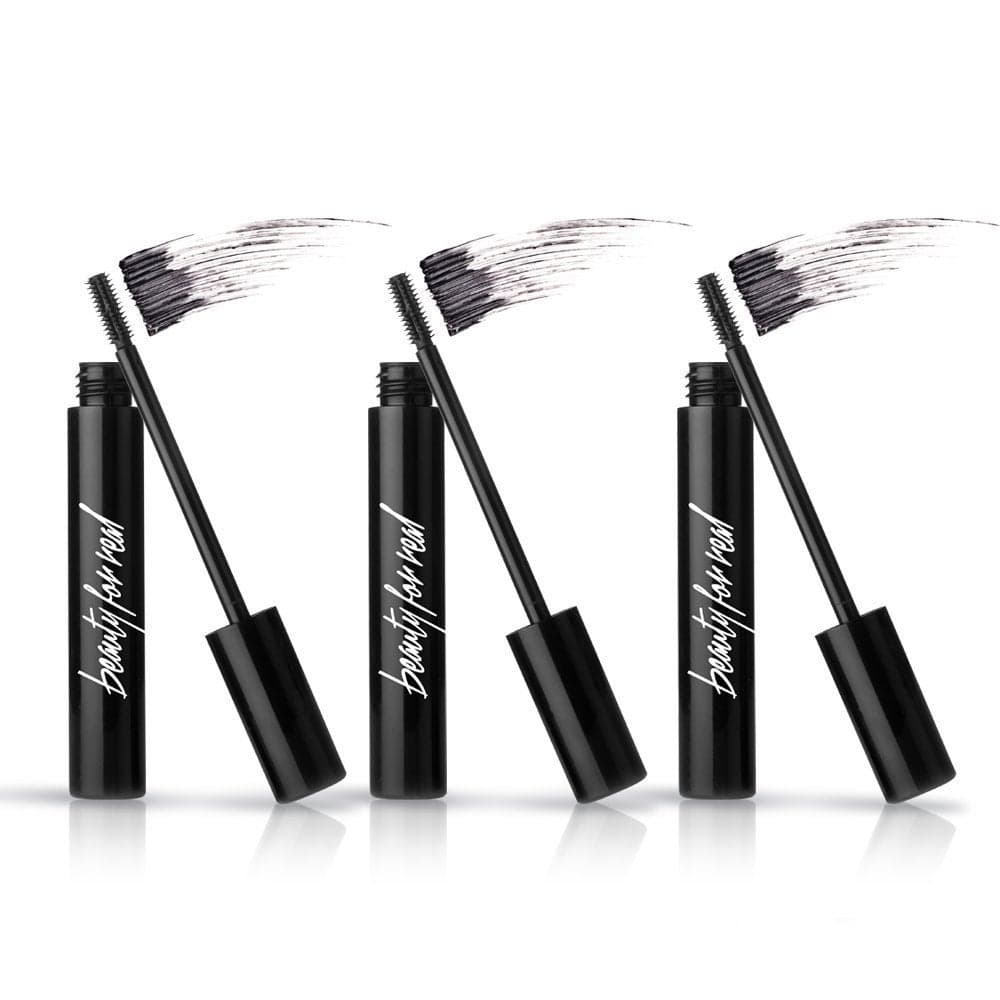 Beauty for Real HiDef Mascara Just Black Set of 3 Defining Volumizing Lash Definer Humidity Smudge Proof Micro Brush Ensures Versatile Application 23 oz