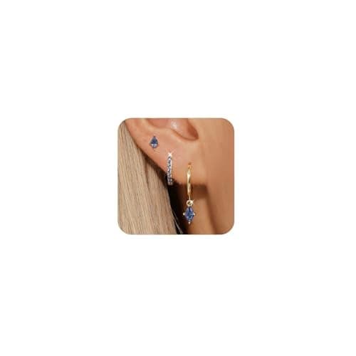 Gold Hoop Earrings Set for Women, Dainty 14K Gold Plated Cartilage Earring, Hypoallergenic Earrings Trendy Small Earring Stacks Multiple Piercing, Huggies Earrings for Women Blue