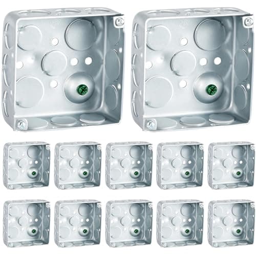 Copkim Metal Electrical Junction Box Deep Square Electrical Box Silver Galvanized Steel Drawn Construction(4 x 4 Inch,Classic,12 Pcs)
