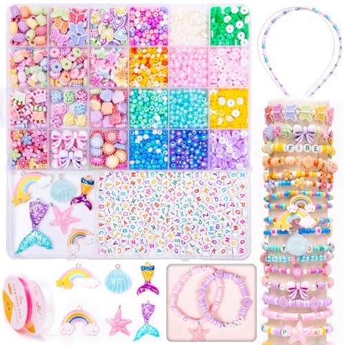 MiuCo Bracelet Making Kit for Kids Girls Cute Beads for Jewelry Making Kit with Charms Arts and Crafts for Make Necklaces Birthday Gifts for Girls Ages 5 6 7 8 9 10 Kids Jewelry Making Kits