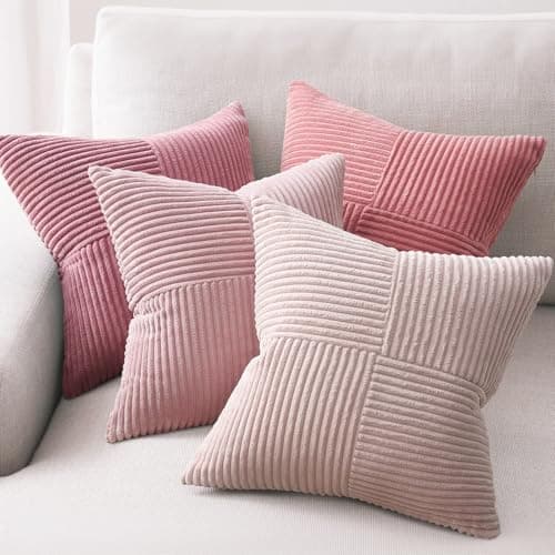 Topfinel Pink Throw Pillow Covers 18x18 Set of 4DoubleDesign Decorative Throw Pillow CoversDustypink Soft Corduroy Home Decor Cushion Cases for Couch Living Room Bedroom and Sofa45 45 cm