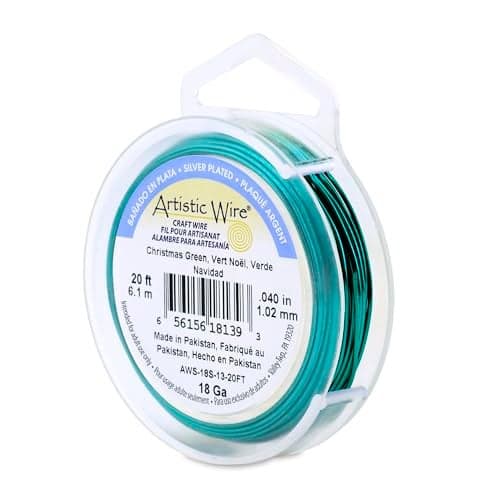 Artistic Wire, 18 Gauge Silver Plated Tarnish Resistant Colored Copper Craft Wire, Christmas Green, 20 ft
