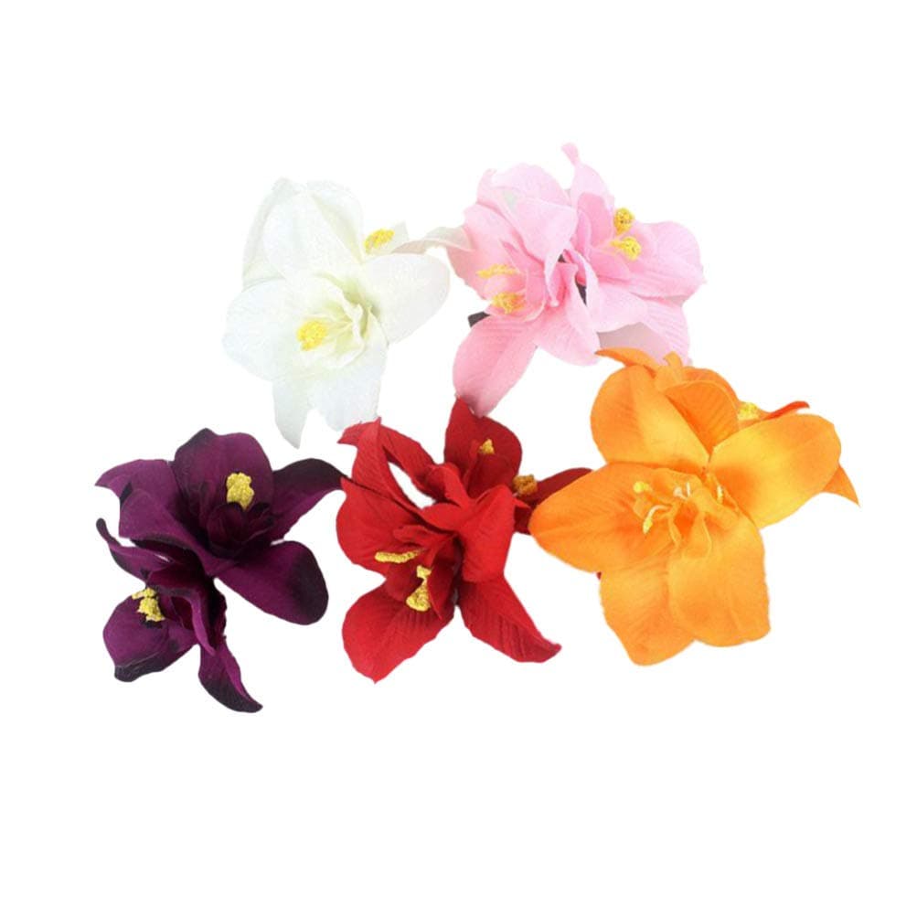 Artificial Flower Hair Clip Hawaiian Hibiscus Plumeria Hairpin Orchid Flower Headdress Bobby Pins Headwear for Woman Girl Lady 5pcs Random Color