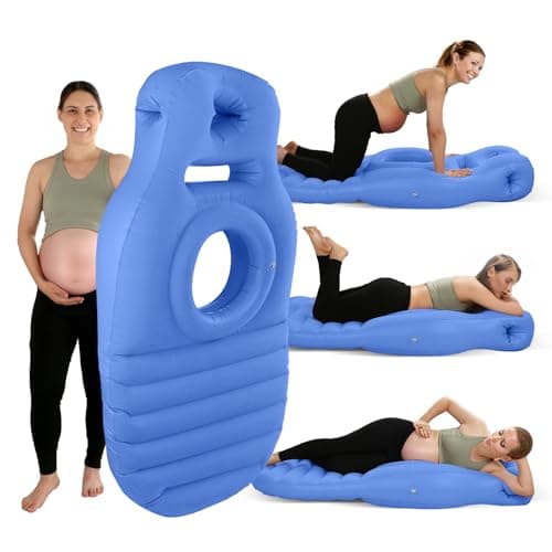 PregSpag Pregnancy Blow Up Pillow, Belly Mattress for Pregnant Women with Electric Pump, Full Body Maternity Airbed with Hole for Stomach Sleeping, Back Pain & SPD Relief, Blue