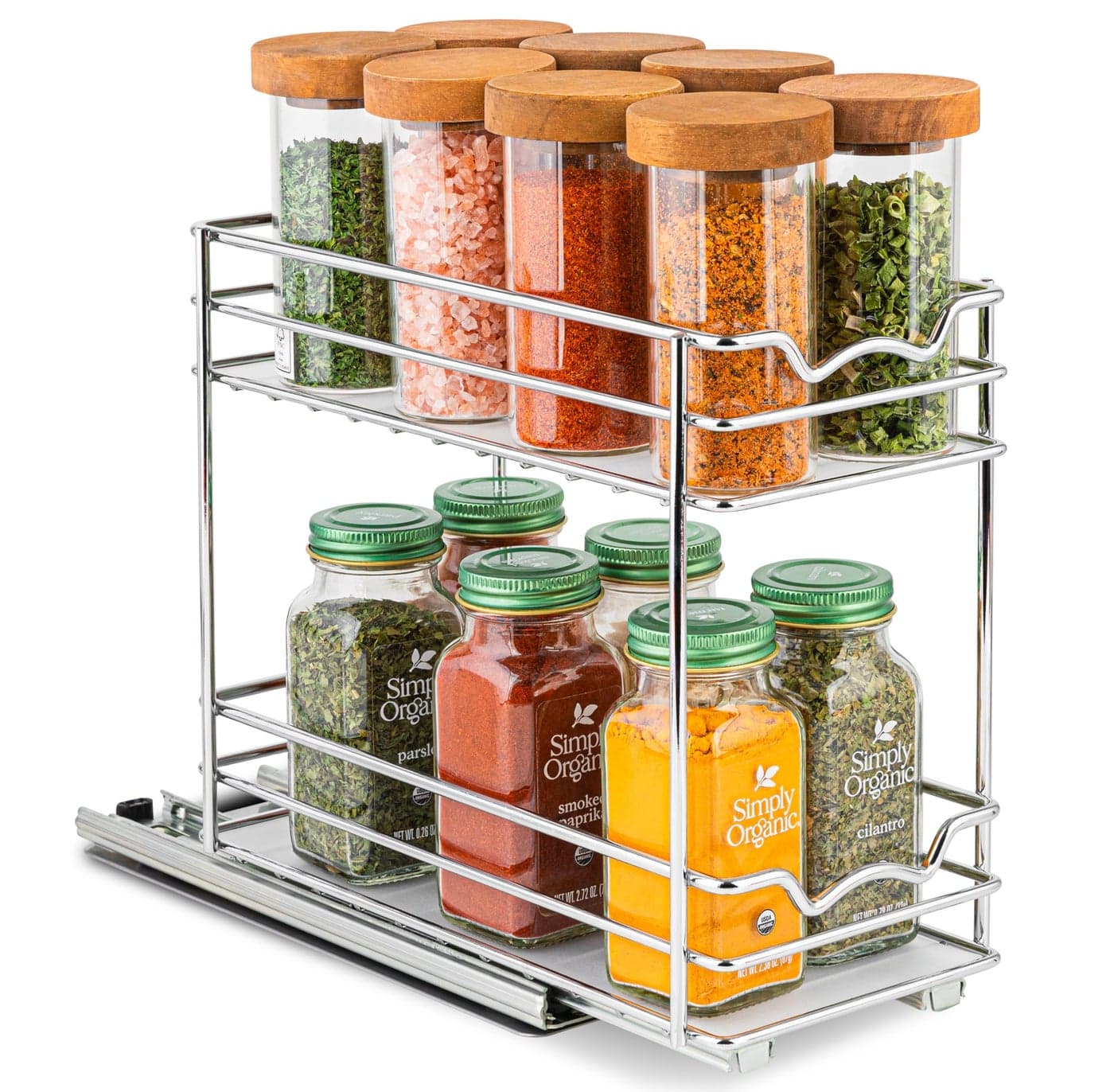 Pull Out Cabinet Organizer for Spices, Cans - Heavy Duty with Lifetime Limited Warranty- Pull Out Spice Rack- Cabinet Pull Out Shelf for Cans,Dishes, Etc, 4-1/2"W x 10-3/8"D x 8-7/8H, Chrome