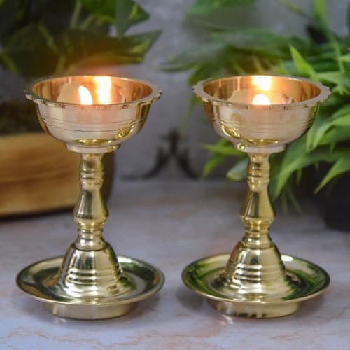 NEETU ARTS | Pure Brass Udupi Nanda Diya | Deepak | Deep for Pooja | Home Temple Decor | Pack of 2 | 5 Inches | 510g