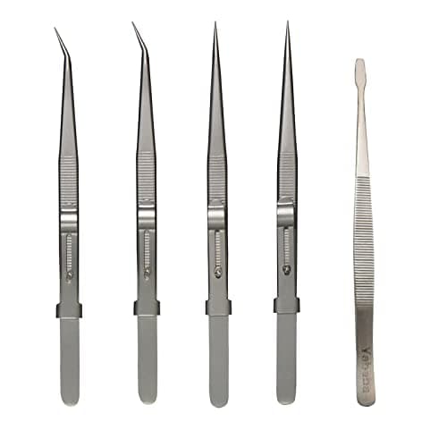 Tweezers, 5Pcs Precision Tweezers Set - Anti - Static Stainless Steel Tweezers for Electronics, Jewelry Making, Medical and Laboratory Work, Craft, Model Building, Soldering, Watch, Car Repair, Etc