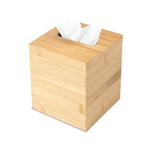 JUSK Design Tissue Box Holder - Modern, Minimalist, Durable Wooden Box with Sliding Bottom, Easy-Refill - Premium-Quality Bamboo Cover, Square