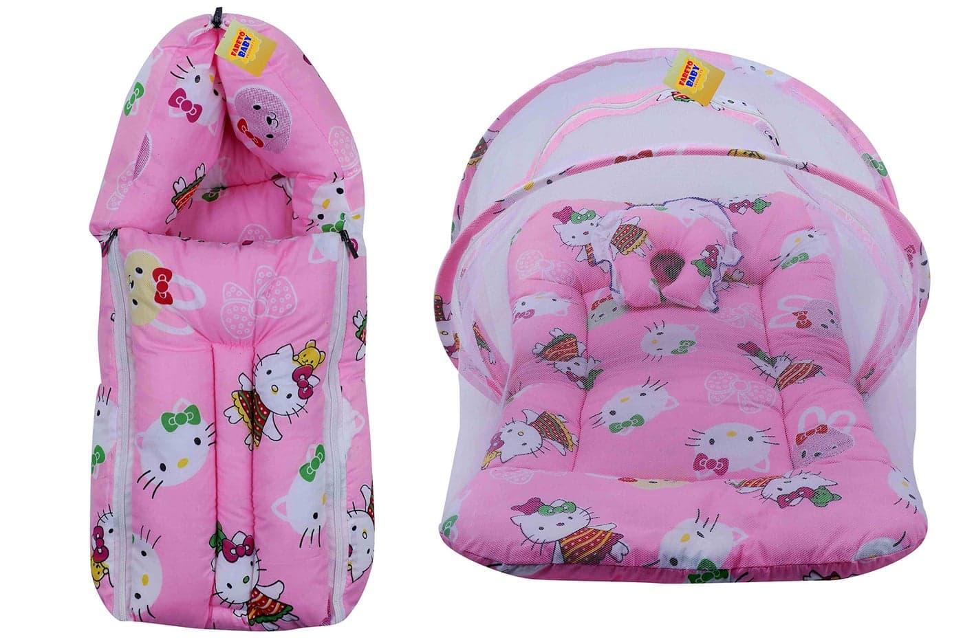 Fareto New Born Baby Gift Pack Combo of Baby Sleeping Bag & Mosquito Net Bed(0-6 Months,Pink)