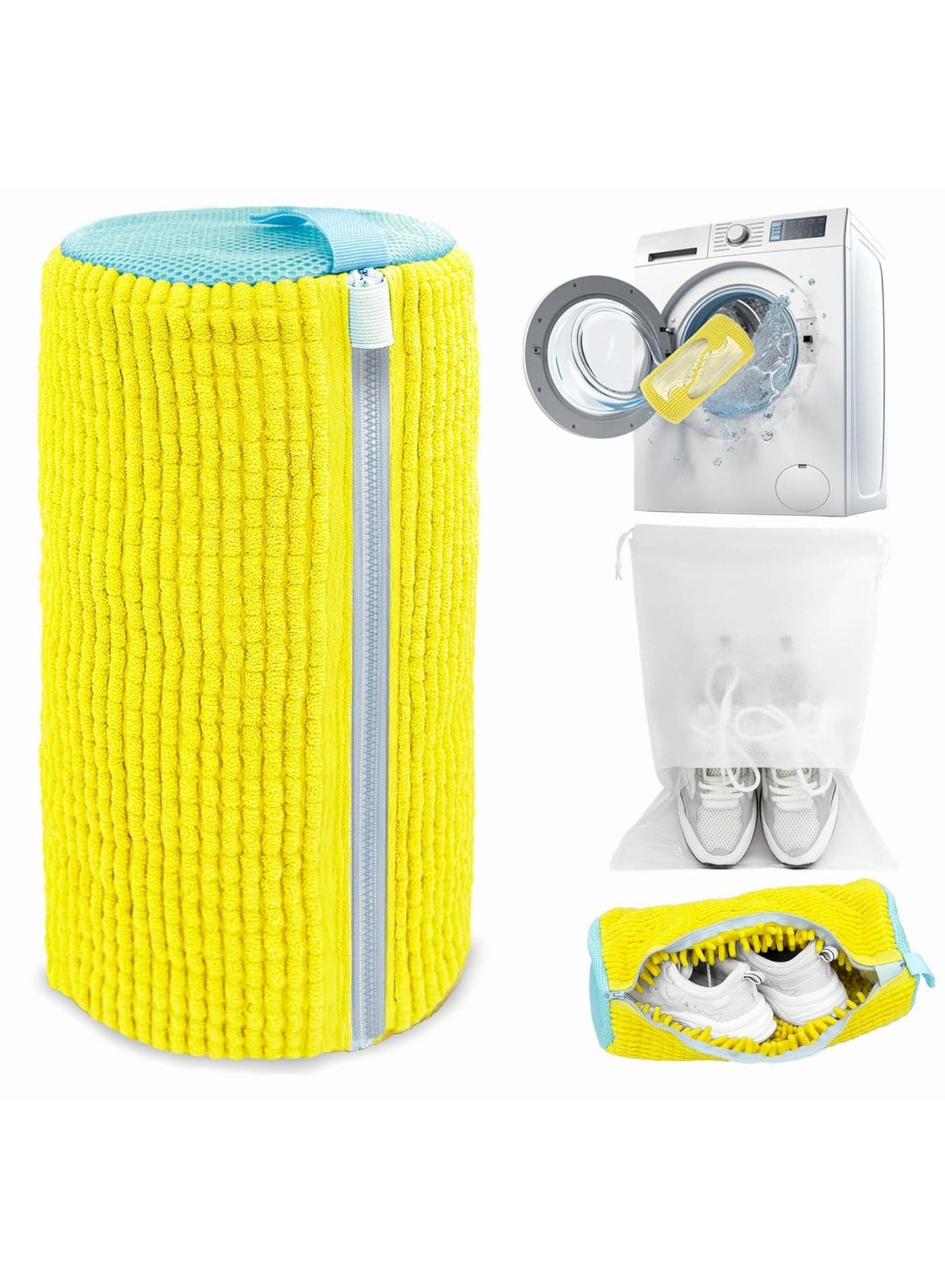 Reusable Shoe Washing Machine Bag with Self-Locking Zipper, Laundry Shoe Protector Bag for Washer & Dryer, Microfiber Inside for Sneakers and Tennis Shoes, Includes Storage Bag
