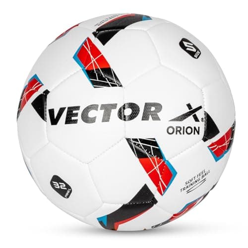 Vector X Orion TPU Machine Stitched Indoor/Outdoor Water-Resistant Football with SR Bladder, White-Red, Size 5, Suitable for Match and Training for Adults 15+ Years + Free Air Needle