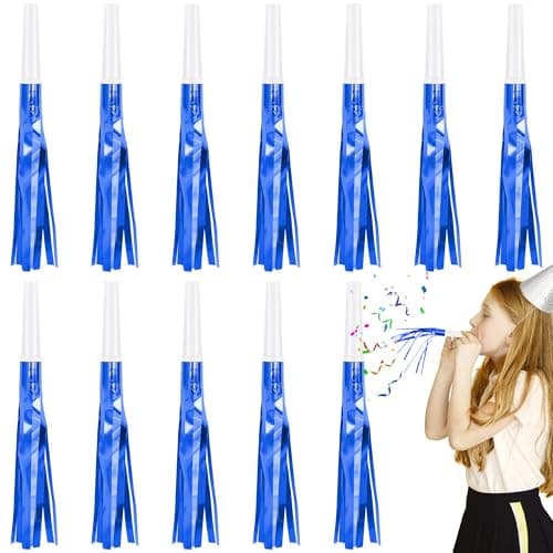 Twavang 12 Pcs Glitter Noise Makers Metallic Fringed Party Blower for Adults Birthday Graduation New Years Party Favors Supplies Blue