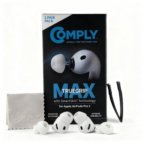 Comply TrueGrip MAX | Premium Memory Foam Replacement Earbud Tips for Apple AirPods Pro Gen 3 | Long Lasting Comfort, MAX Durability, Secure Fit, Superior Noise Isolation| White (Large) (3 Pairs)