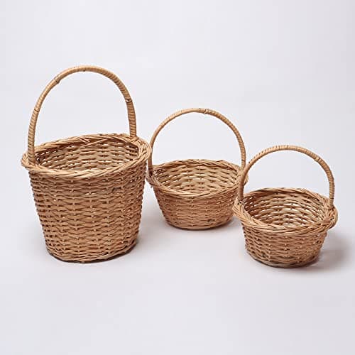 Habere India-All the Cultures Fabricating India Gift Hamper Wicker Baskets | Decorative Storage Baskets | Cane Toys Organiser | Wicker Fruit Basket, Round, Brown (Set of all 3 size - S, M, L)