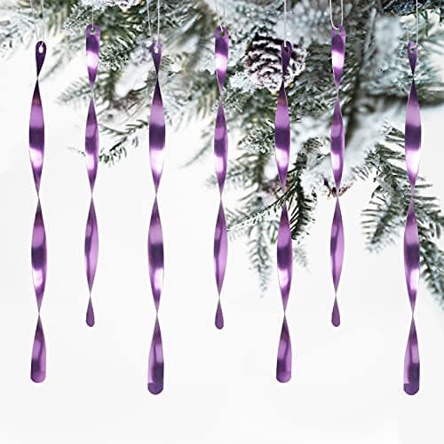 Luxtea 24 PCS Christmas Hanging Ornaments Twisted Aluminum Icicles for Wedding,Halloween Holiday Tree Decorations (Shiny 9.8'', Light Purple)