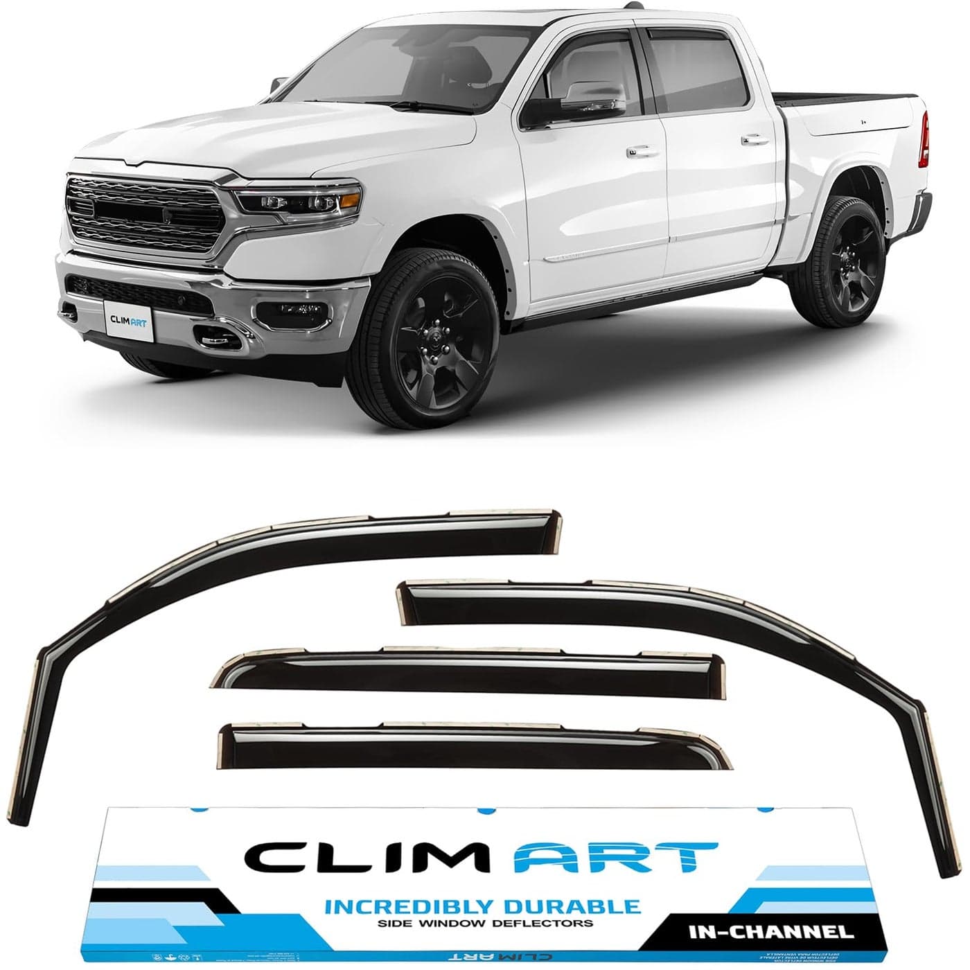 CLIM ART inChannel Incredibly Durable Rain Guards for Dodge Ram 1500 New Body Style 20192025 Crew Cab Original Window Deflectors Vent Window Visors Vent Deflector 4 pcs 619006LP